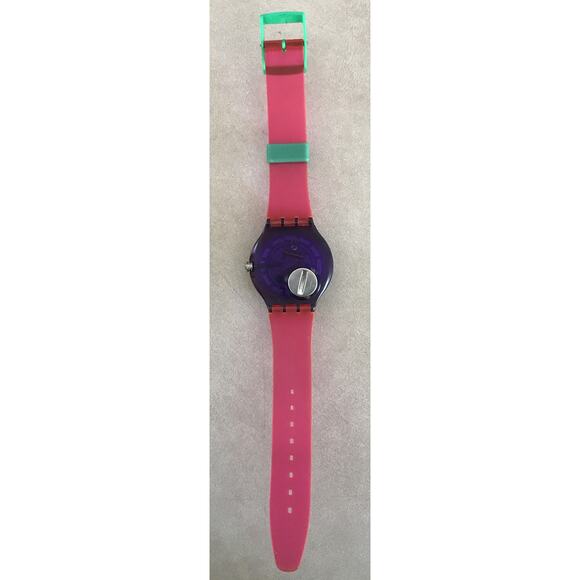 Vintage 90s Swatch Blue Whale Neon Rainbow Multicolor Swiss Wristwatch Watch